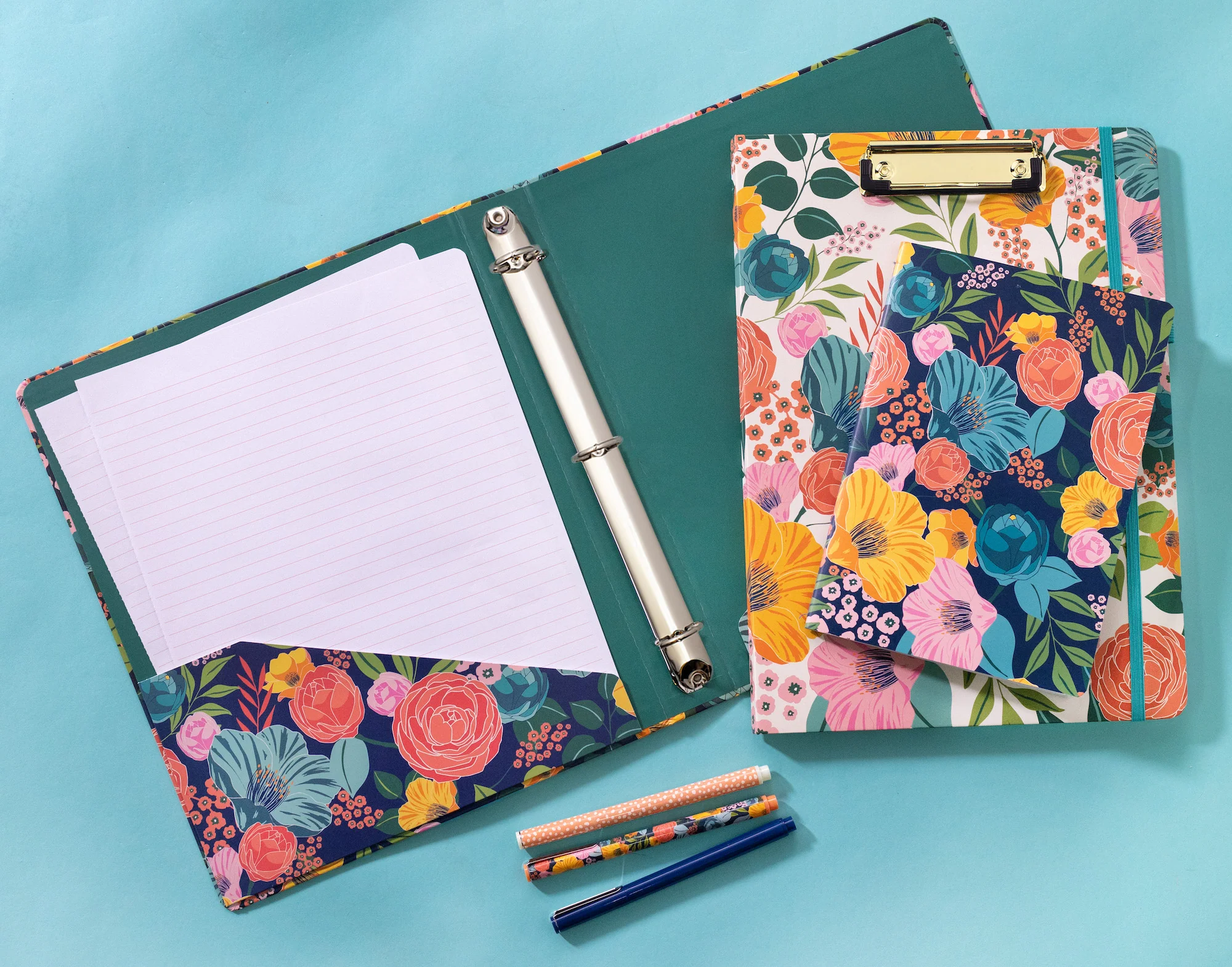 Three Ring Binder, Garden Blooms Navy - Image 3