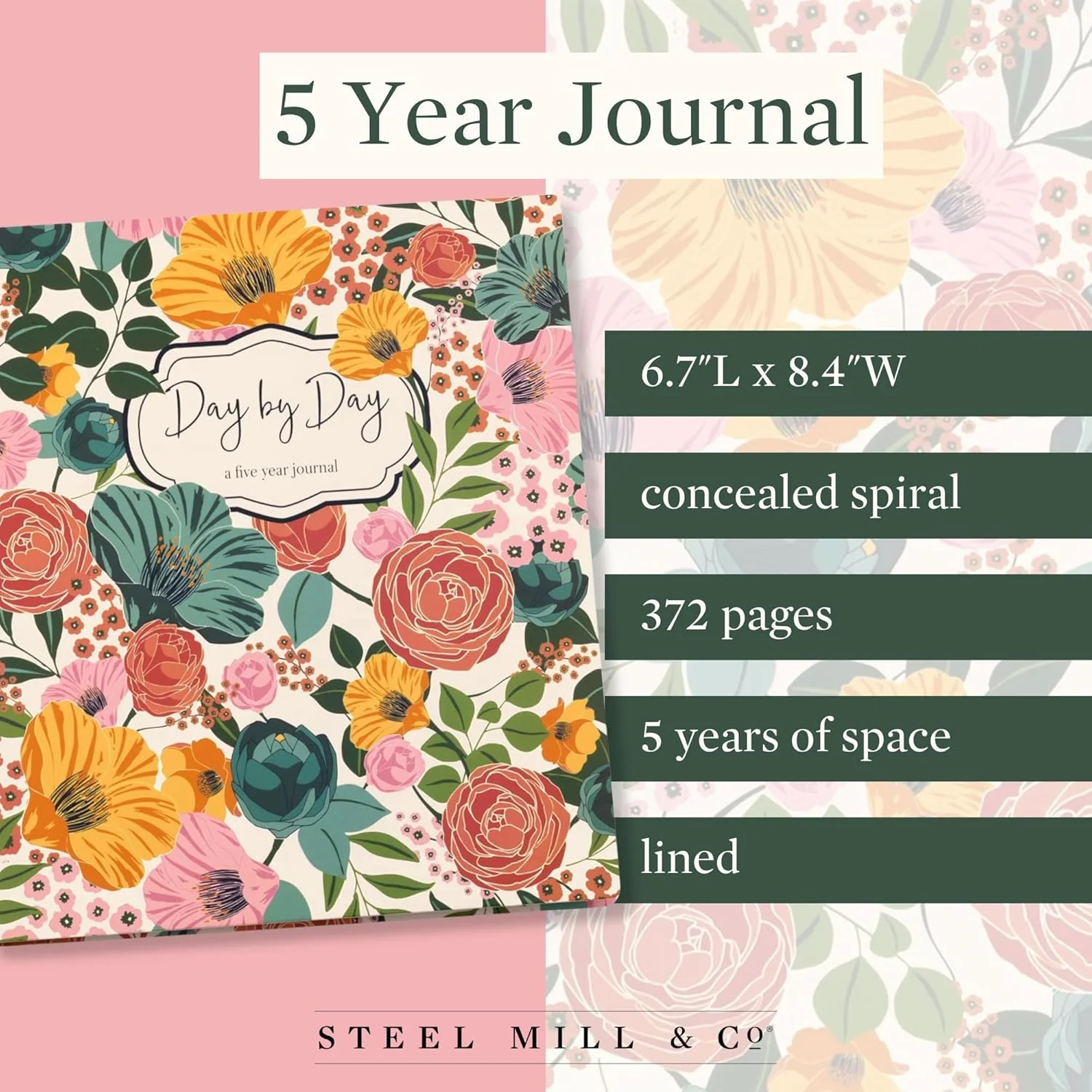 Large 5 Year Journal, Garden Blooms Cream - Image 3