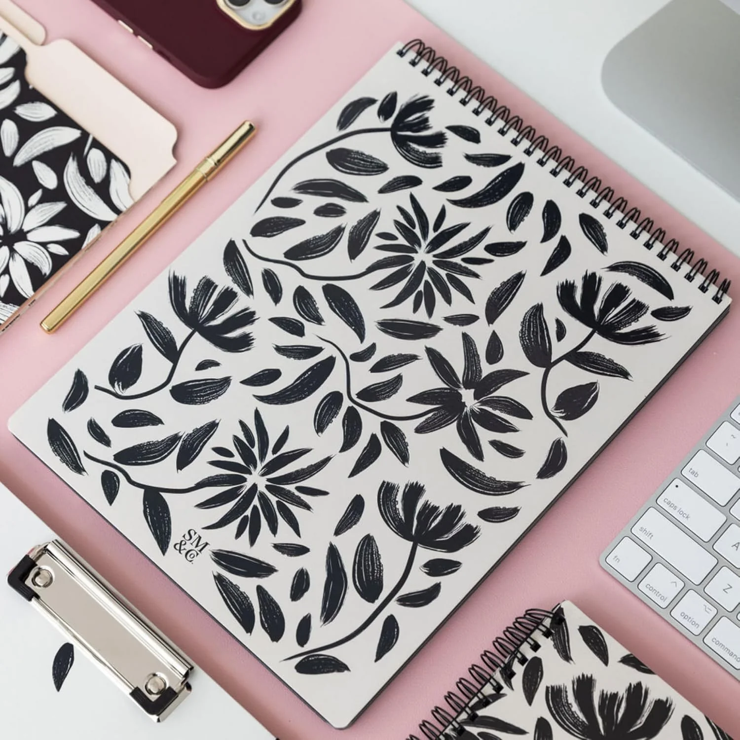 Large Top Spiral Notebook, Hand Drawn Floral - Image 3