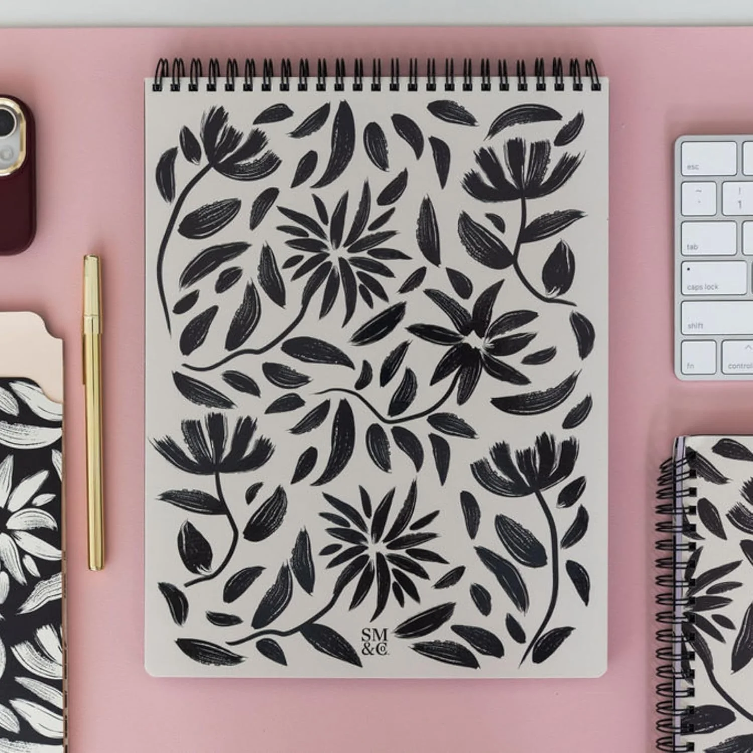 Large Top Spiral Notebook, Hand Drawn Floral - Image 4