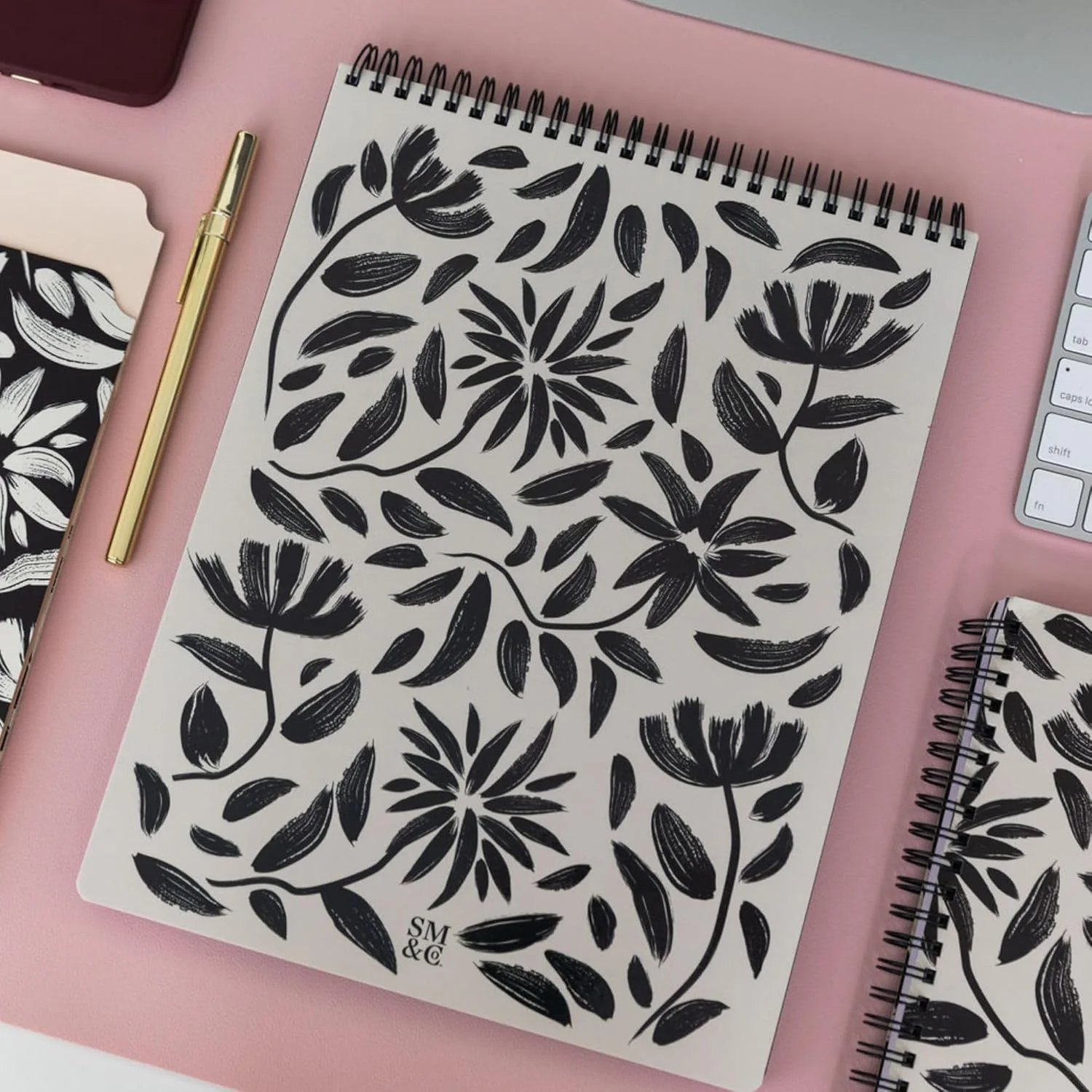 Large Top Spiral Notebook, Hand Drawn Floral - Image 5