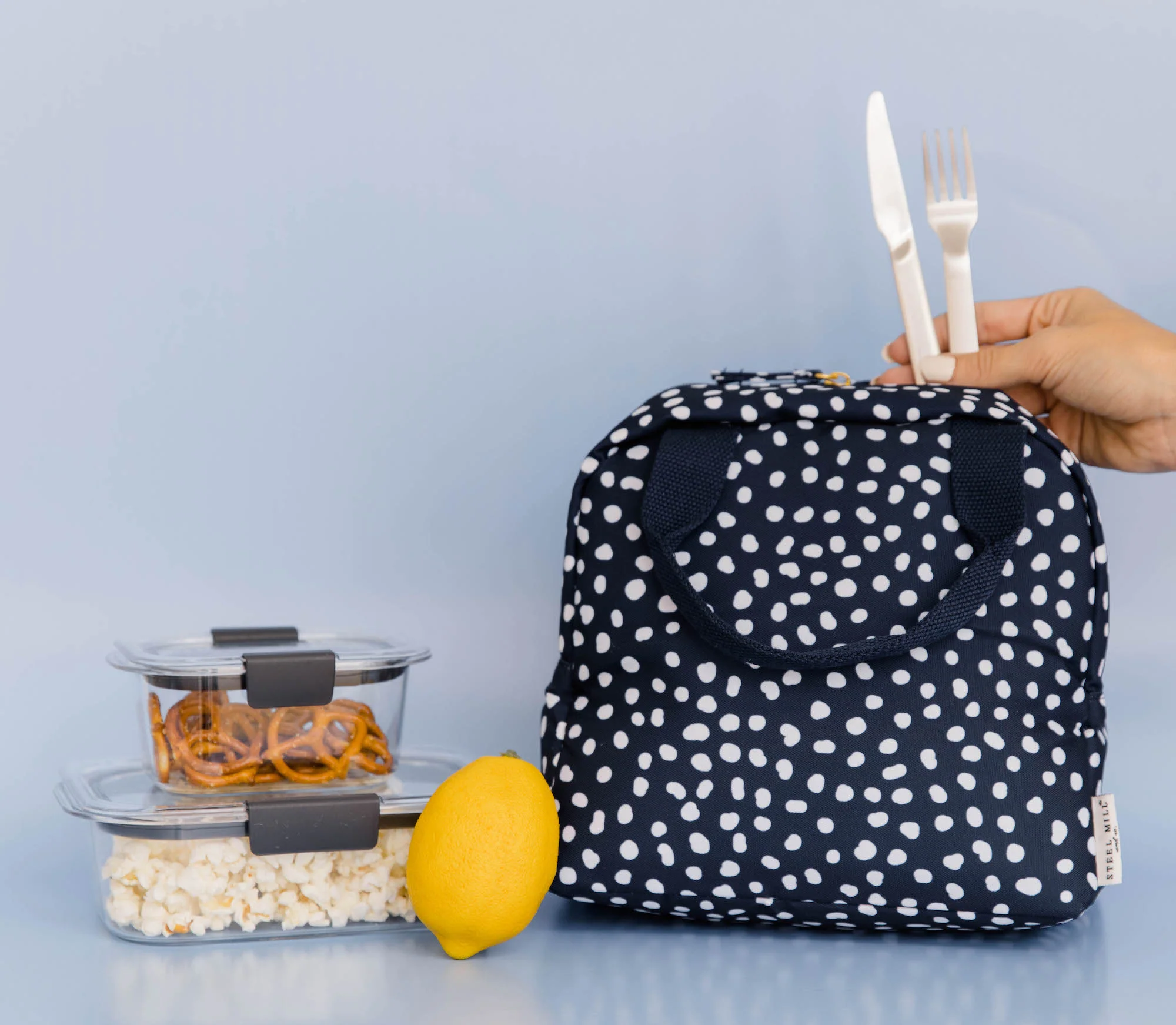 Lunch Tote, Navy Dot - Image 4