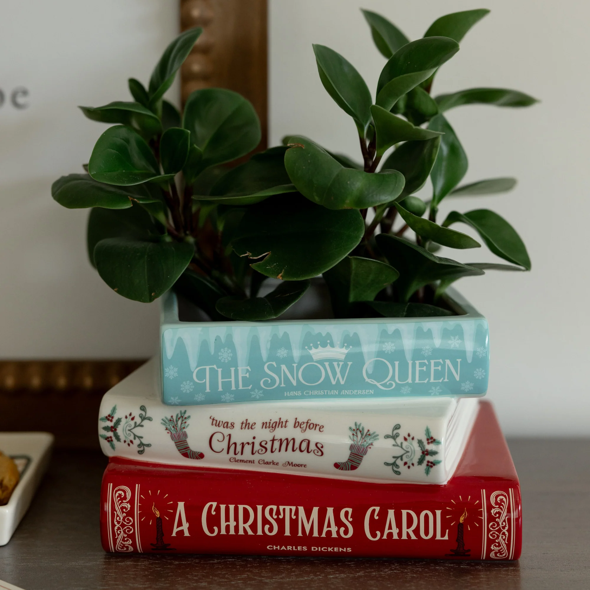 Stacked Books Planter, Holiday Titles - Image 5